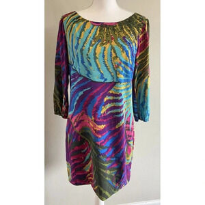 Trina Turk Dress Silk Blend Pink Blue Green Size 4
